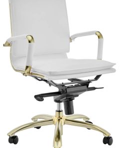 Euro Style Gunar White/Matte Brushed Gold Pro Low Back Office Chair