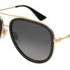 Gucci Aviator Black &amp; Gold Polarized Sunglasses, Grey Gradient Flash Lenses, 57mm