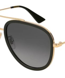 Gucci Aviator Black &amp; Gold Polarized Sunglasses, Grey Gradient Flash Lenses, 57mm