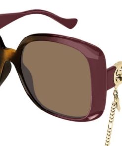 Gucci GG1029SA Oversized Square Sunglasses, Havana & Burgundy Frames w/ Chain, 57mm