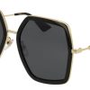 Gucci GG0106S Oversized Hexagonal Sunglasses, Black/Gold Frames, 58mm