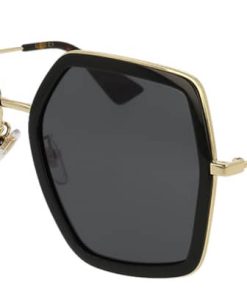 Gucci GG0106S Oversized Hexagonal Sunglasses, Black/Gold Frames, 58mm