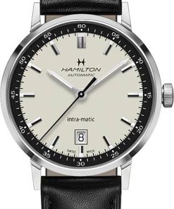 Hamilton American Classic Intra-Matic Auto Beige Two-Tone Dial Black Leather Watch, 40mm