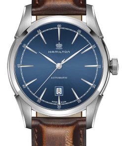 Hamilton American Classic Spirit Of Liberty Auto Blue Dial Brown Leather Watch, 42mm