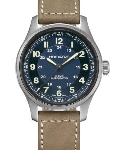 Hamilton Khaki Field Titanium Auto Blue Dial Brown Leather Strap Watch, 42mm