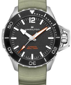 Hamilton Khaki Navy Frogman Auto Black Dial Green Rubber Strap Watch, 46mm