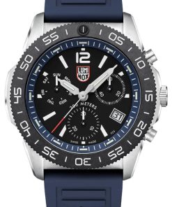 Luminox Pacific Diver Chronograph Black Dial Blue Rubber Strap Diver Watch, 44mm