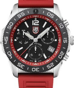Luminox Pacific Diver Chronograph Black Dial Red Rubber Strap Diver Watch, 44mm