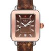 Michele Deco Madison Brown w/ Pink 18K Topaz Dial Brown Python Leather Strap Watch, 34mm