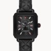 Michele Deco Sport Quartz Black Leather Watch, Black Dial, 34mm