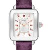 Michele Deco Sport White Sunray w/ Multicolor Topaz Dial Violet Quilted Leather Strap Watch, 33mm