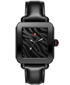 Michele Deco Sport Noir Black Zebra Print Dial Leather Strap Watch, 36mm