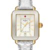 Michele Deco Sport Silver Dial & Embossed Leather Strap Watch, 34mm