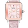 Michele Deco Sport Pink Sunray w/ Rose Topaz Dial Lilac Quilted Leather Strap Watch, 33mm