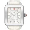 Michele Deco Sport White Sunray w/ White Topaz Dial & Quilted Leather Strap Watch, 33mm