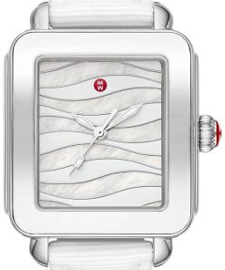 Michele Deco Sport White MOP Wave Pattern Dial & Ocean Material Strap Watch, 34mm