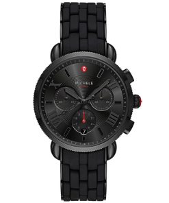 Michele Sporty Sport Sail Chronograph Noir Black Sunray Dial & Silicone-Wrapped Steel Bracelet, 38mm
