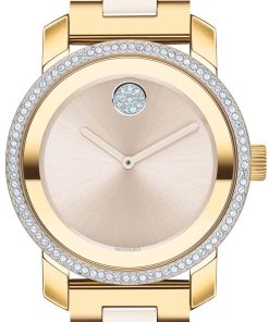 Movado BOLD Ceramic Taupe Dial Two-Tone Ion-Plated SS Link Bracelet Watch, 36mm