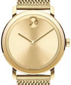 Movado BOLD Evolution Yellow Gold-Tone Dial & Ion-Plated SS Mesh Bracelet Watch, 40mm