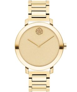 Movado BOLD Evolution Yellow Gold-Toned Glitter Dial & Ion-Plated SS Link Bracelet Watch, 34mm