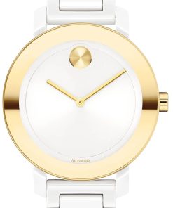 Movado BOLD Evolution White Dial & Ceramic Link Bracelet Watch, 36mm