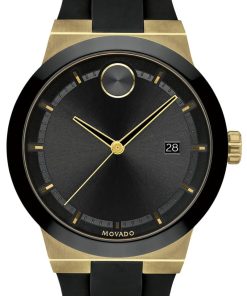 Movado BOLD Fusion Black w/ Gold-Tone Accents Dial & Silicone Strap Watch, 42.3mm