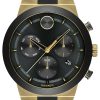 Movado BOLD Fusion Chronograph Black w/ Gold-Tone Accents Dial & Silicone Strap Watch, 44.5mm