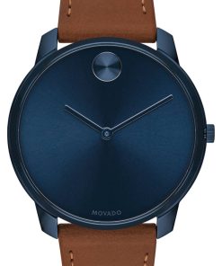 Movado BOLD Thin Blue Dial Nappa Brown Leather Strap Watch, 42mm
