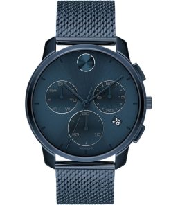 Movado BOLD Thin Chronograph Blue Dial & Ion-Plated SS Mesh Bracelet Watch, 42mm