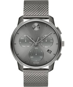 Movado BOLD Thin Chronograph Grey Dial & Ion-Plated SS Mesh Bracelet Watch, 42mm