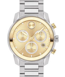 Movado BOLD Verso Gold-Tone Metallic Dial Two-Tone Stainless Steel Bracelet Watch, 44mm