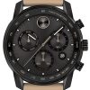 Movado BOLD Verso Chronograph Black Dial Taupe Leather Strap Watch, 44mm