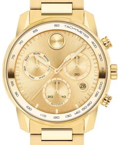 Movado BOLD Verso Chronograph Yellow Gold-Tone Metallic Dial & Ion-Plated SS Link Bracelet Watch, 44mm