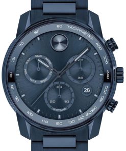 Movado BOLD Verso Chronograph Dark Blue Dial & Ion-Plated SS Link Bracelet Watch, 44mm
