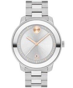 Movado BOLD Verso Silver Metallic Dial & SS Link Bracelet Watch, 38mm