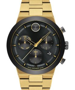 Movado BOLD Fusion Black Dial Pale Yellow Gold IP Bracelet Watch, 44mm
