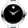 Movado Amorosa Black Dial Silver Double-Bar Bangle Watch, 24mm