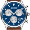 Movado Heritage Series Chronograph Blue Dial Cognac Brown Leather Strap Watch, 43mm