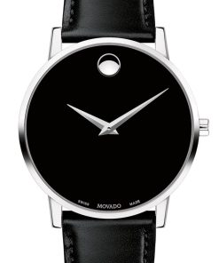 Movado Museum Classic Black Dial Leather Watch, 40mm