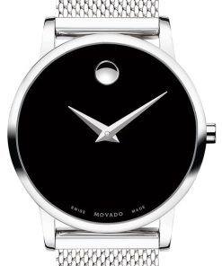 Movado Museum Classic Black Dial Silver Stainless Steel Bracelet Watch, 28mm
