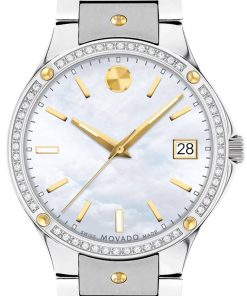 Movado SE White MOP Dial Silver Stainless Steel Link Bracelet Watch, 32mm