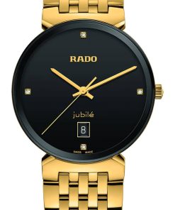 Rado Florence Classic Diamonds Black Dial Gold PVD Bracelet Watch, 38mm
