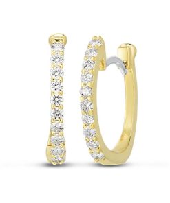 Roberto Coin 18K Yellow Gold Huggie Earrings With Micro Pave Diamonds