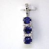 Royal Jewelry 14K White Gold Three Stone Sapphire & Diamond Pendant