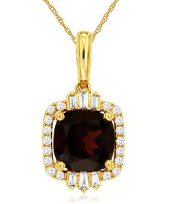 Royal Jewelry 14K Yellow Gold Diamond & Garnet Pendant
