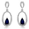 Royal Jewelry 14K White Gold Diamond & Sapphire Earrings
