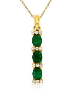 Royal Jewelry 14K Yellow Gold Diamond & Emerald Pendant