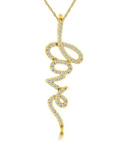 Royal Jewelry 14K Yellow Gold Diamond Love Pendant
