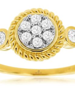 Royal Jewelry 14K Yellow Gold Ladies Diamond Ring
