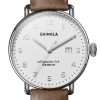 Shinola The Canfield Alabaster Dial Brown Leather Watch, 43mm